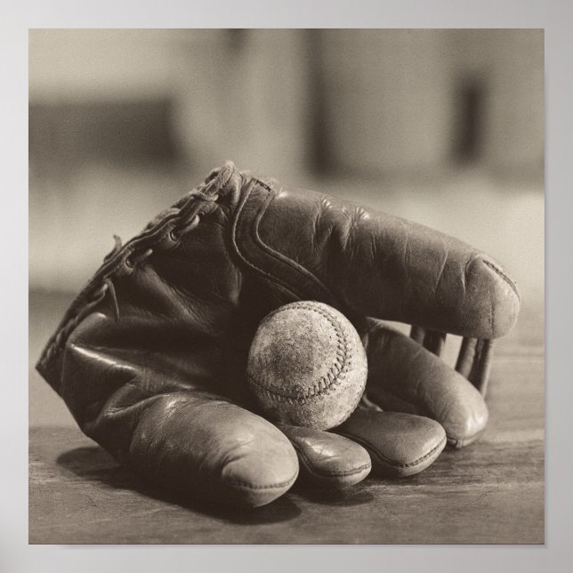 Affiche Nostalgie du baseball - Mitt et Baseball (Devant)