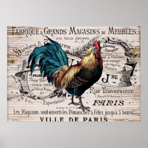Affiche nostalgique du coq Vintage du pays