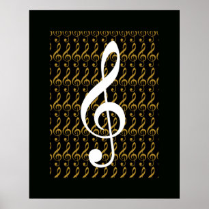 Affiche note musicale, clef à trois, graphique cool