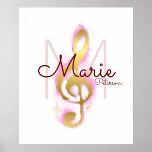 Affiche note musicale (clef dorée à tréble), monogramme gi