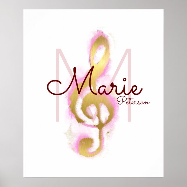Affiche note musicale (clef dorée à tréble), monogramme gi (Devant)