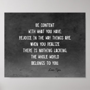 Affiche note zen du bonheur Lao Tzu blanc sur gris charbon