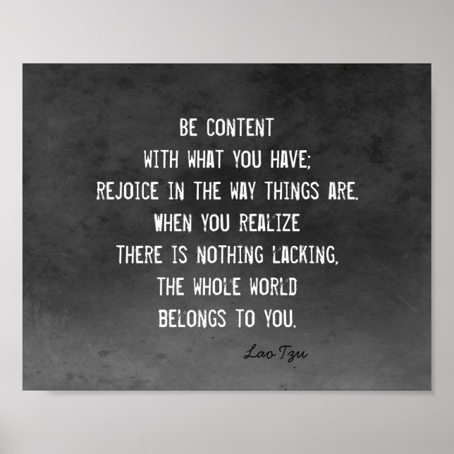 Affiche note zen du bonheur Lao Tzu blanc sur gris charbon (Devant)