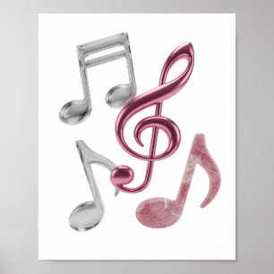 Affiche Notes de MUSIQUE argentées Chic Design Gras