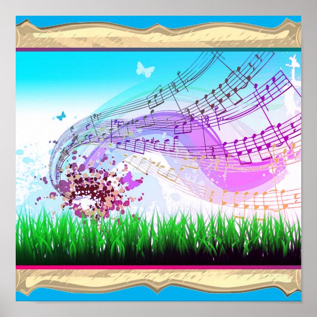 Affiche Notes de musique avec papillons (Devant)