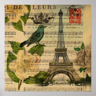 Affiche notes de musique camellia français paris eiffel to