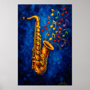 Affiche Notes de musique de saxophone colorées