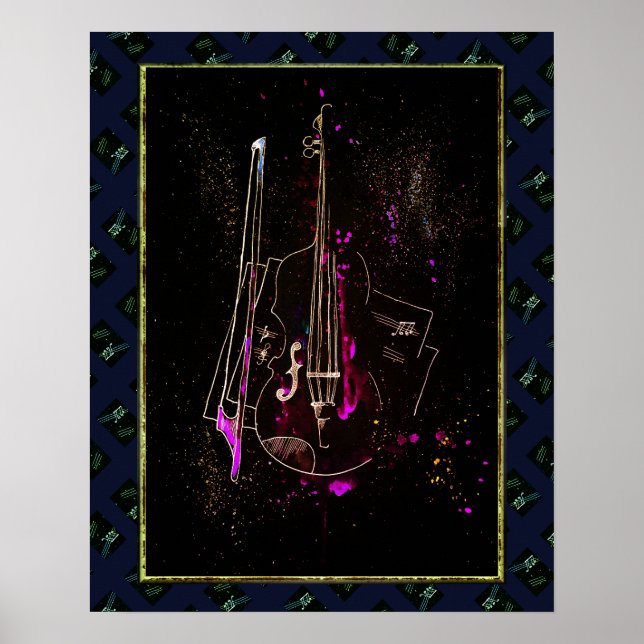 Affiche Notes de musique et contrebasse (Devant)