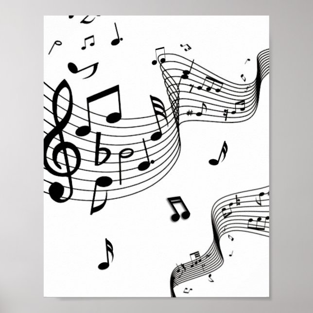 Affiche Notes de musique sur blanc  (Devant)