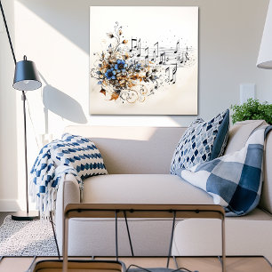 Affiche Notes de musique Vins Brown bleus Fleurs