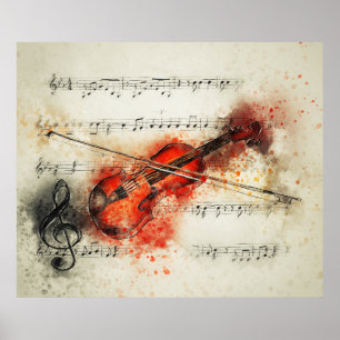Affiche Notes de musique violon aquarelle