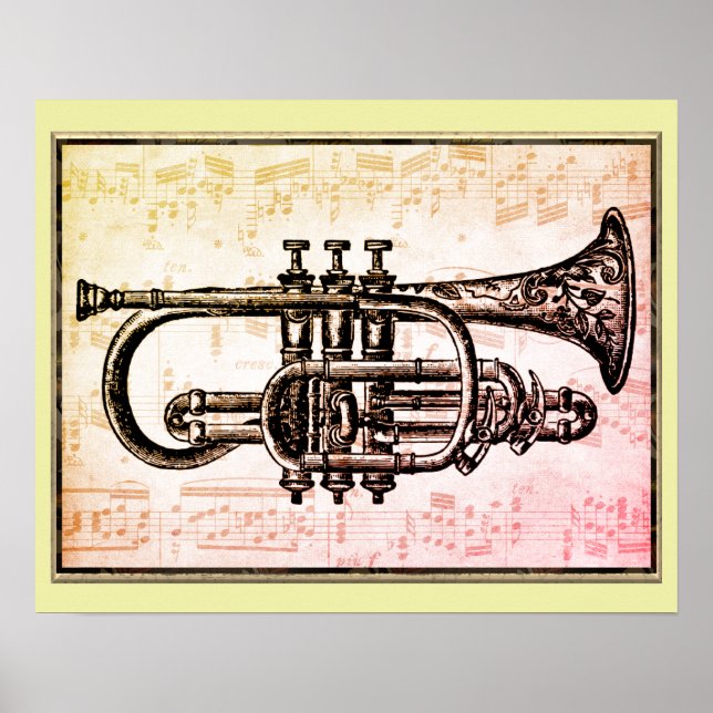 Affiche Notes de trompette et de musique (Devant)
