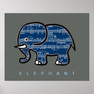 Affiche notes d'éléphant et de musique