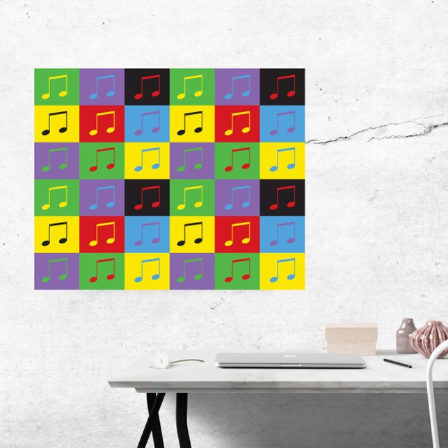 Affiche Notes musicales 8e Motif d'art pop (A fun poster featuring a pop art pattern of 8th music notes)