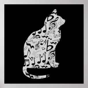 Affiche Notes musicales Amoureux des chats - Musicien mini