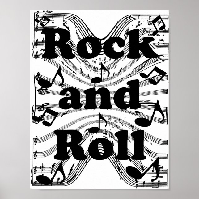 Affiche Notes musicales de feuilles de rock et de rouleaux (Devant)