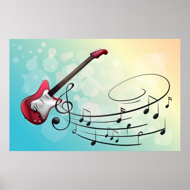 Affiche Notes musicales de guitare électrique (Devant)