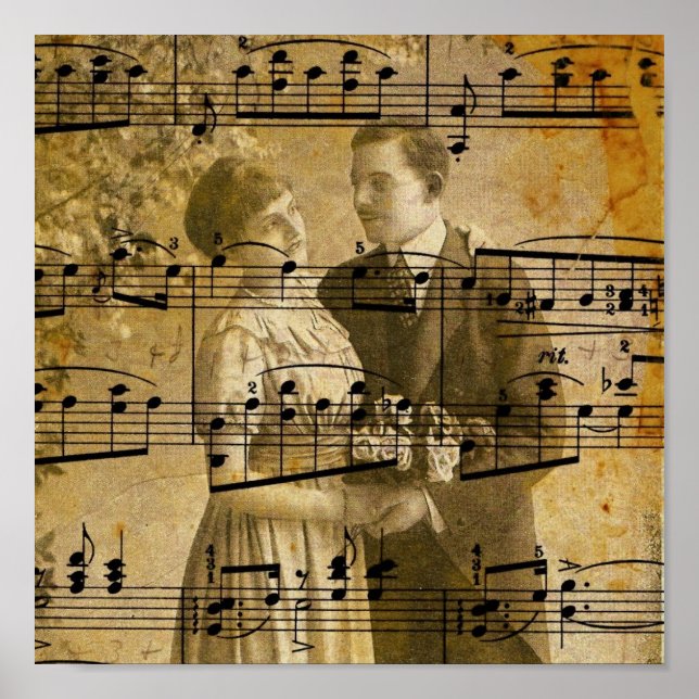 Affiche Notes musicales en couple vintage (Devant)