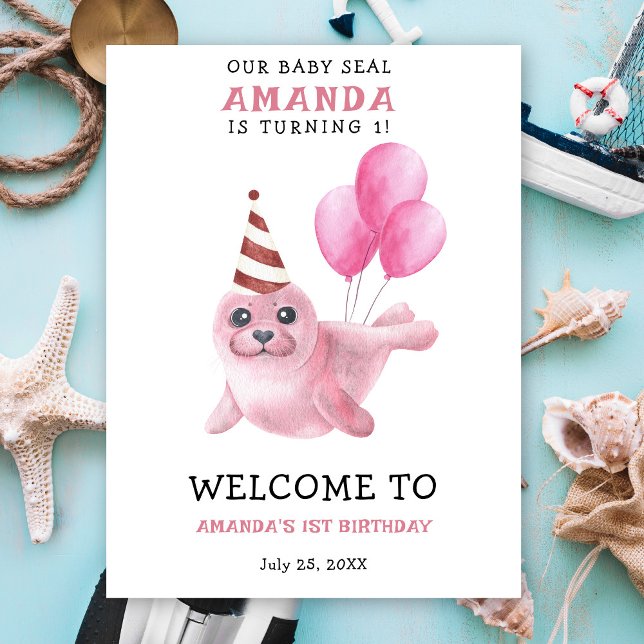 Affiche Notre bébé phoque 1er anniversaire sous la mer (Créateur téléchargé)
