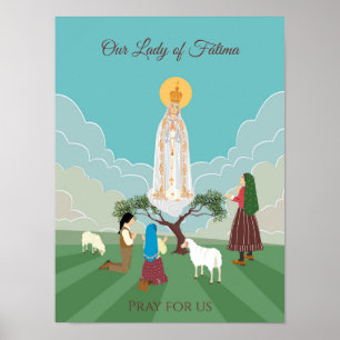 Affiche Notre-Dame de Fatima et les trois bergers