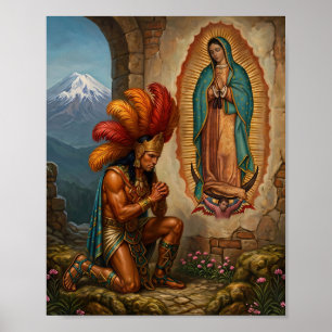Affiche Notre-Dame de Guadalupe et Guerrier Aztèque - Foi