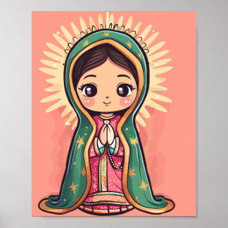 Affiche notre dame de guadalupe joli style kawaii