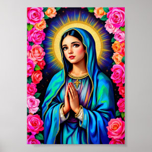 Affiche Notre-Dame de Guadalupe priant Vierge Marie Vibran