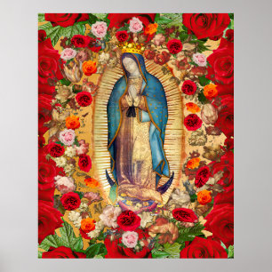 Affiche Notre-Dame de Guadalupe Roses rouges