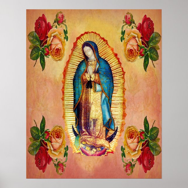 Affiche Notre-Dame de Guadalupe Vierge Marie coin rose (Devant)