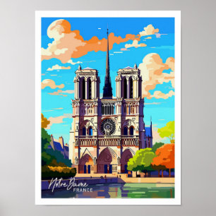 Affiche Notre Dame France Voyage Vintage Illustration