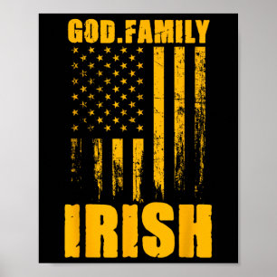 Affiche Notre Dame irlandais Dieu. Famille. Drapeau Usa Vi