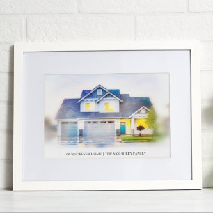 Affiche Notre Forever Home Custom House Portrait Aquarelle