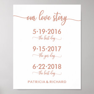 Affiche Notre histoire d'amour Dates spéciales Rose Gold P