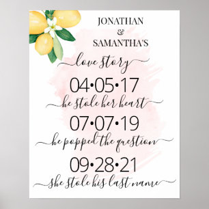 Affiche Notre histoire d'amour Meilleur jour Citrons Rose