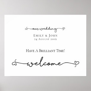 Affiche Notre Mariage Bienvenue Coeur Swashes Script Signe