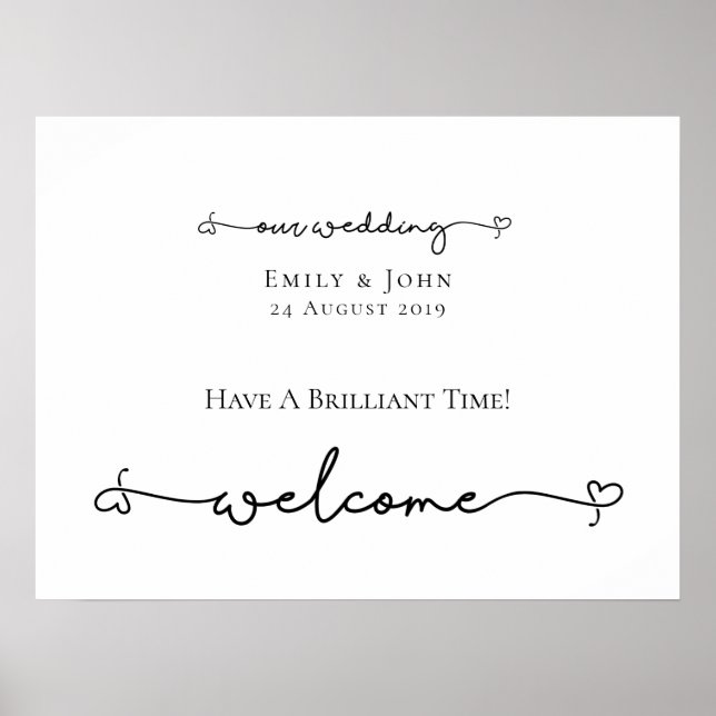 Affiche Notre Mariage Bienvenue Coeur Swashes Script Signe (Devant)