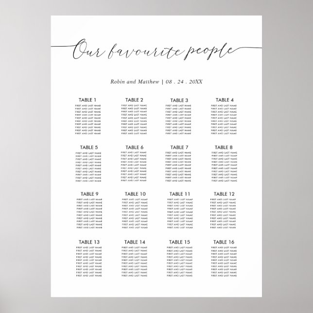 Affiche Notre Panneau de Plan de Table de Mariage pour les (Devant)