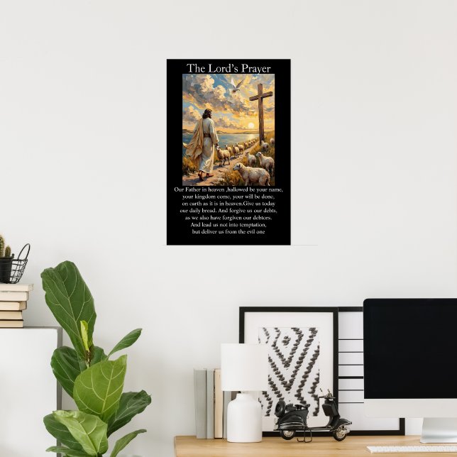 Affiche Notre Père Bon Pasteur Moutons Lever de soleil (Bureau à domicile)