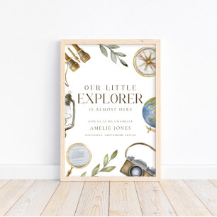 Affiche Notre petit explorateur   Baby shower Adventure Aw
