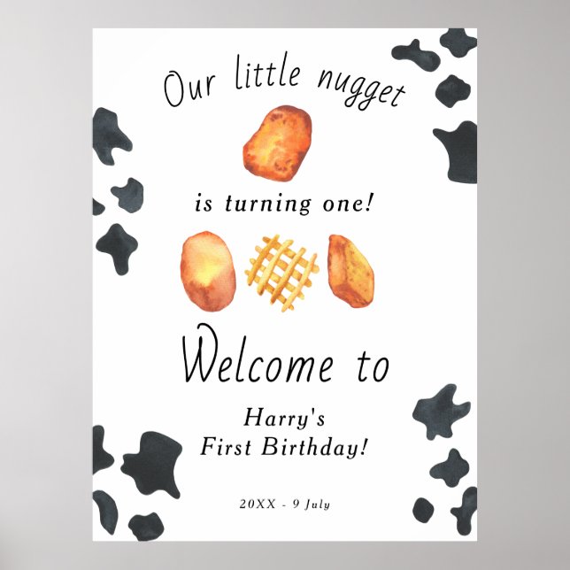Affiche Notre petit nugget a un an Fête d'anniversaire pou (Devant)