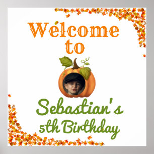 Affiche Notre petite photo Citrouille Bienvenue Anniversai