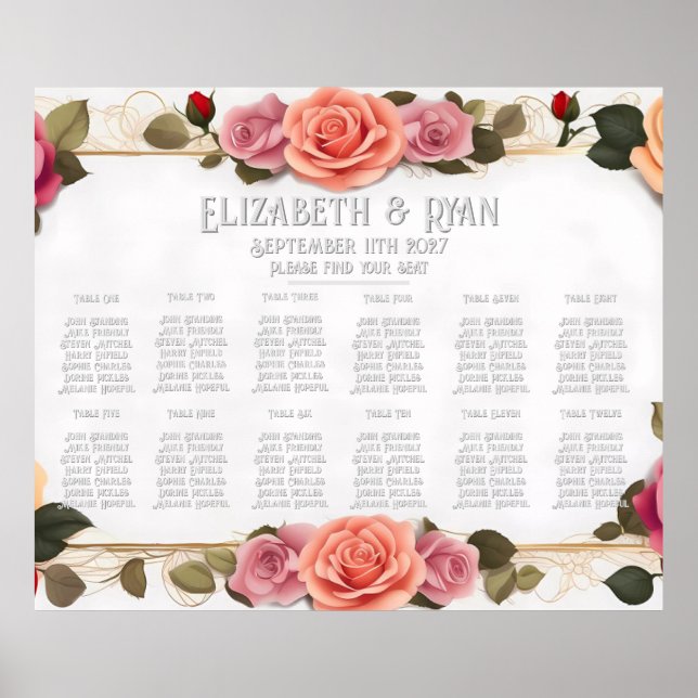 Affiche Notre plan de table d'amour en fleurs (Devant)