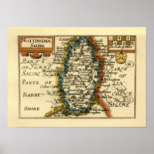 Affiche Nottinghamshire Comté Angleterre Ancienne carte An