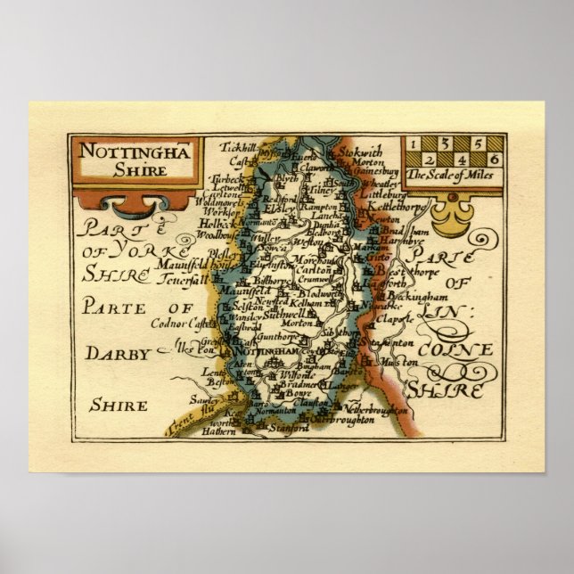 Affiche Nottinghamshire Comté Angleterre Ancienne carte An (Devant)