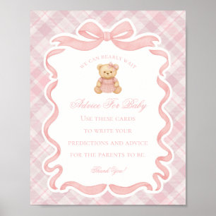 Affiche Nounours à ruban coquette rose Conseils pour bébé