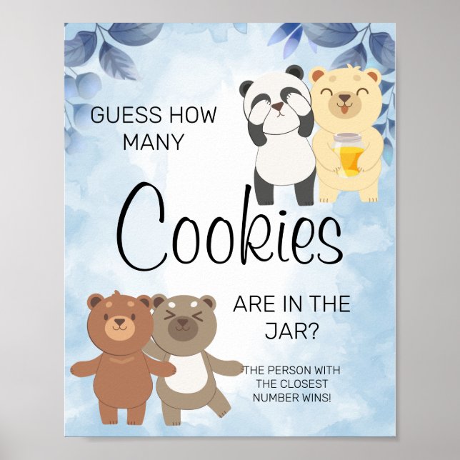 Affiche Nounours Combien de cookies Baby shower Jeu Signal (Devant)