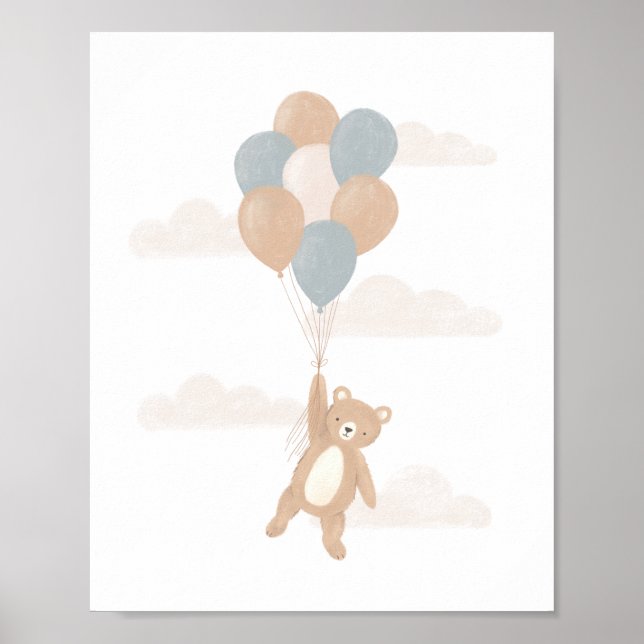 Affiche Nounours en peluche avec ballons bleus (Devant)