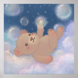 Affiche Nounours en peluche flottant sur des nuages