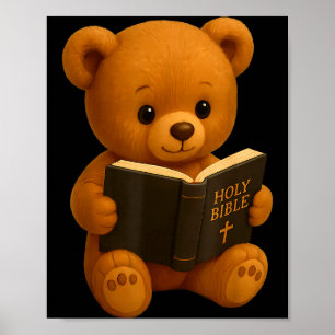 Affiche Nounours en peluche lisant une bible chrétienne re