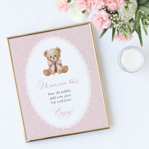 Affiche Nounours en peluche, Nœud rose, Points roses, Bar